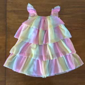Janie and Jack Girls Pastel Rainbow Tiered Tulle Dress size 5 GUC